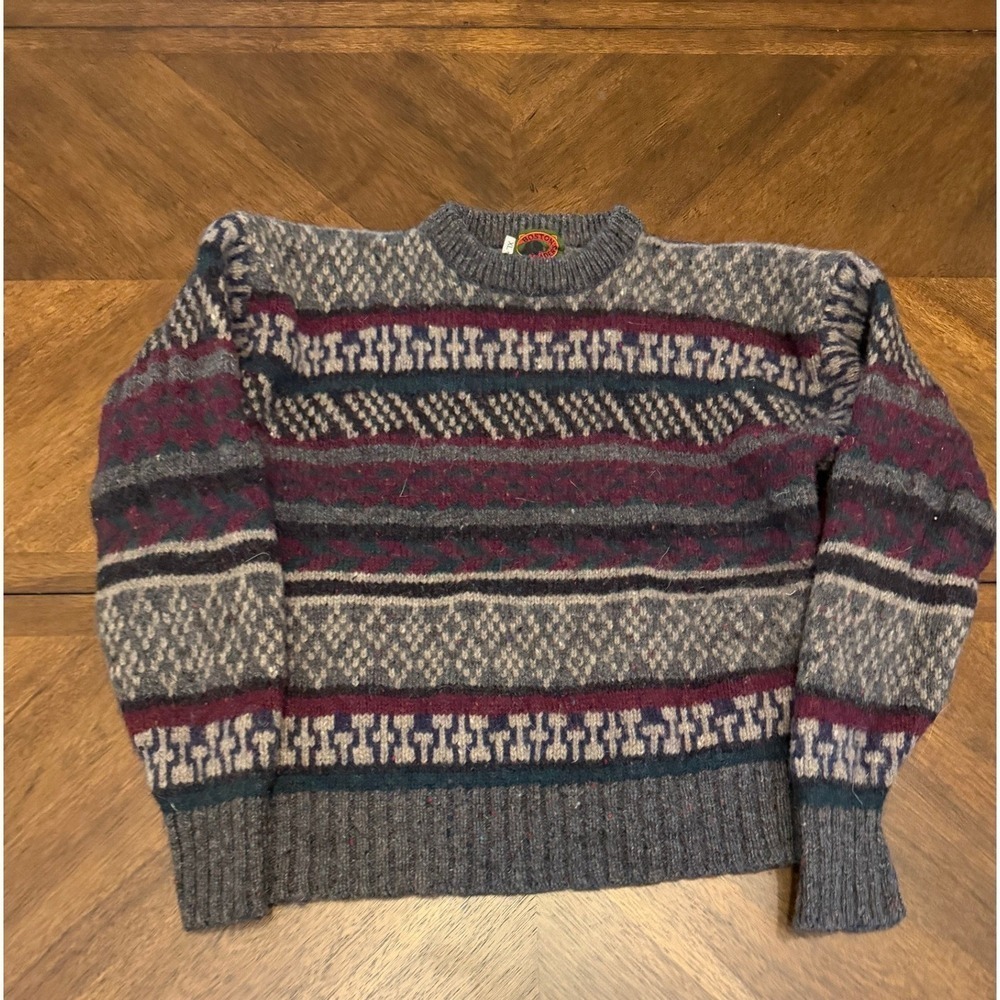 Boston Traders Vintage 100% Wool‎ Fair Isle Crewneck Sweater Mens XL Grey Multi